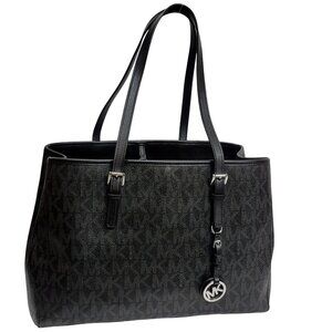 Michael Kors Tote Jet Set Signature Leather Black Silver
